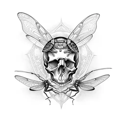 Skull With Dragonfly
