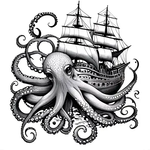 A Ship And An Octopus Wrapped
