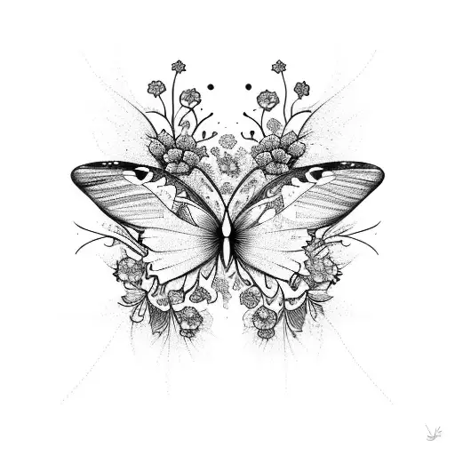 A Beautiful Butterfly Surrounded By Vibrant Flowers From Different Anime Series