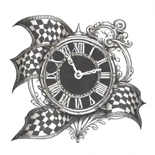 Design A Dotwork Tattoo Of A Racing Flag Morphing Into A Clock Face