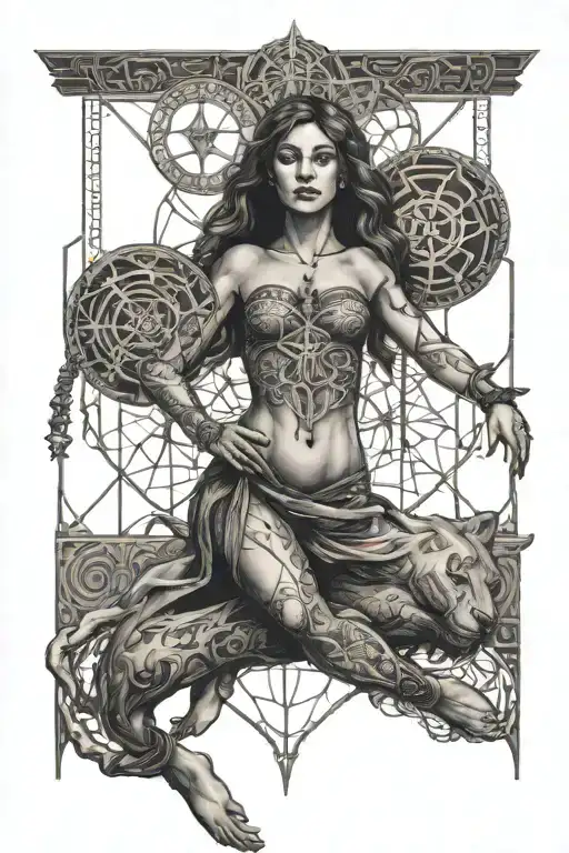 Female Hovering 10 Feet Above A Complex Sigil