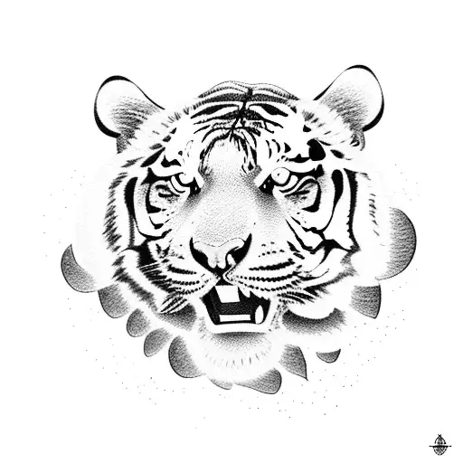 A Tiger And A Scorpion Depicted In A Dotwork Style With Flowers As The Background