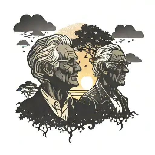 A Silhouette Tattoo Of You And Your Grandpa Enjoying A Sunset Together