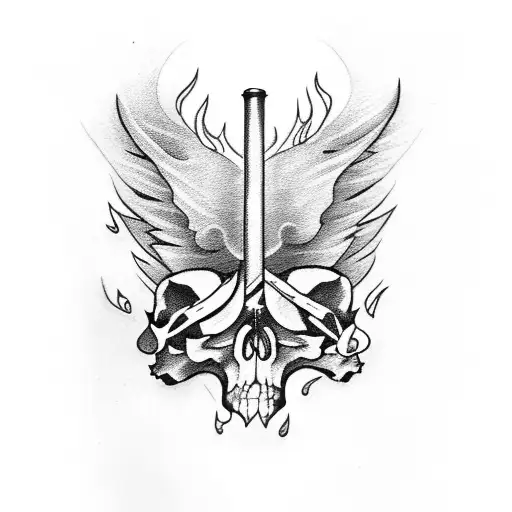 Guitar With Flames And Skull