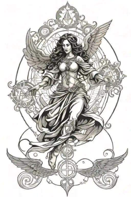 Female Angel Hovering 10 Feet Above A Complex Sigil Summoning Souls From The Ether