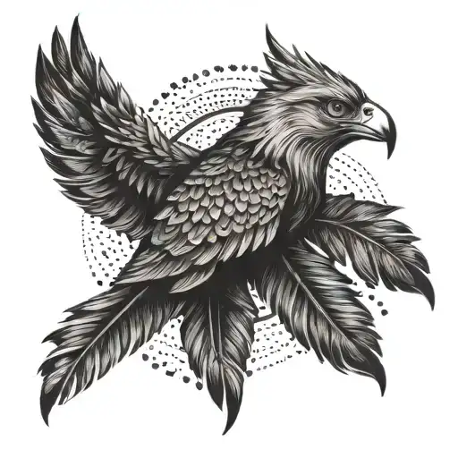 A Stylized Number 7 Intertwined With Intricate Eagle Feathers