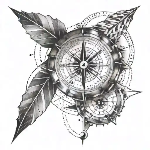 A Clock And Compass Intertwined In A Geometric Design