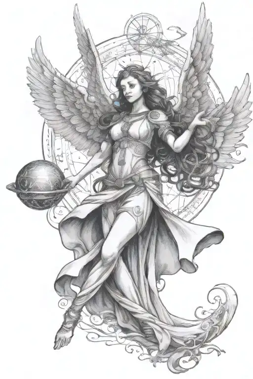 Female Angel Hovering 10 Feet Above A Complex Sigil Summoning Souls From The Ether