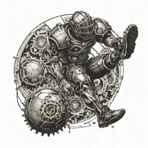 A Football Player Kicking A Football Made Of Gears And Engine Parts