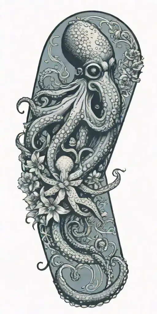 Goth Octopus Wrapped Around Flowers And Wind