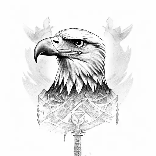 Eagle Flying And Holding A Sword