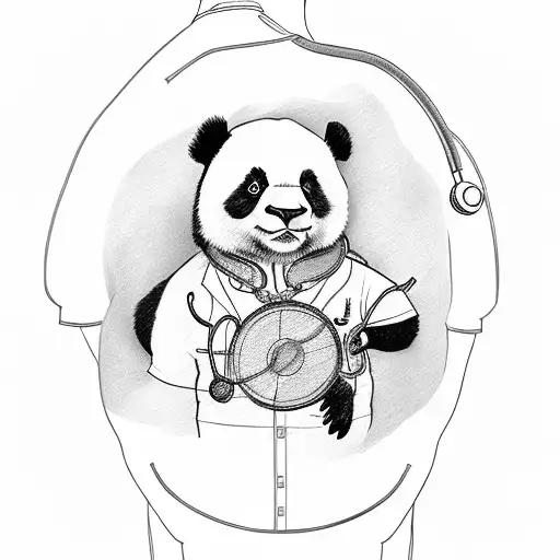 A Sketch-style Panda Wearing A Lab Coat And Stethoscope