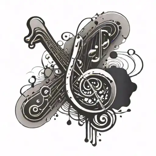 An Abstract Tattoo Design Featuring Musical Notes Intertwined With Drug-related Symbols