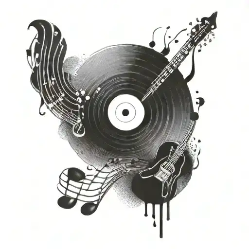 A Vinyl Record With A Pen Drawing Music Notes On Its Surface