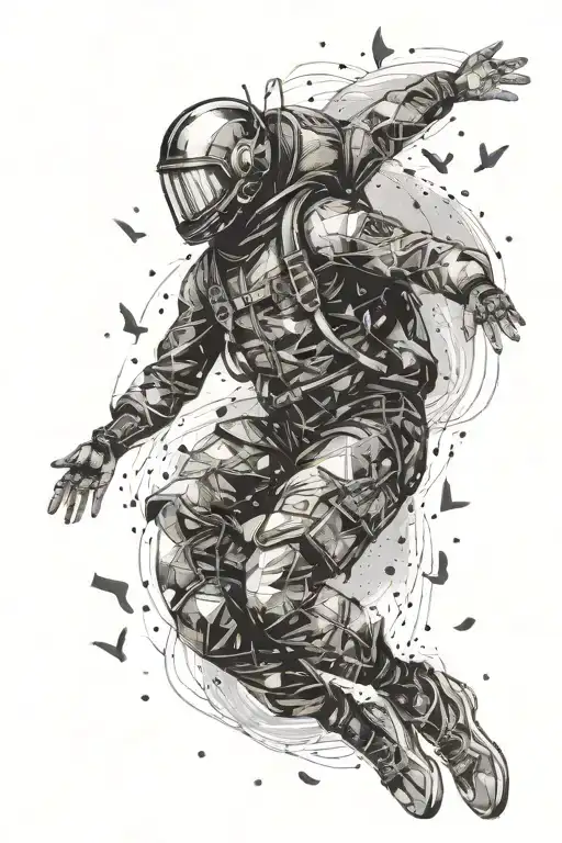 An Abstract Representation Of A Skydiver In Free Fall With Musical Notes Floating Around