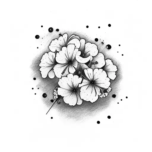 Red Geranium Watercolor Style With Solid Black Lines