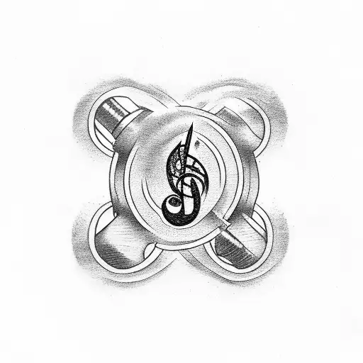 A Tattoo Of A Dumbbell Intertwined With A Treble Clef Symbol