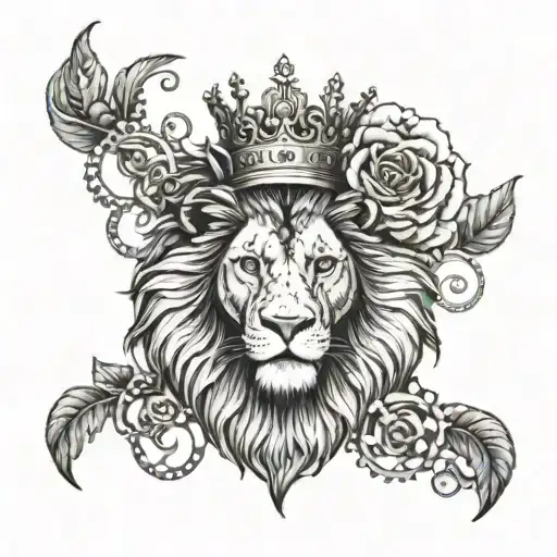 A Lion Wearing A Crown Made Of Clock Gears And Roses