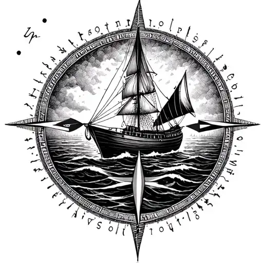 Compass Ocean Background W Boat Floating