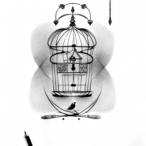 Bird Cage And A Bird Outside