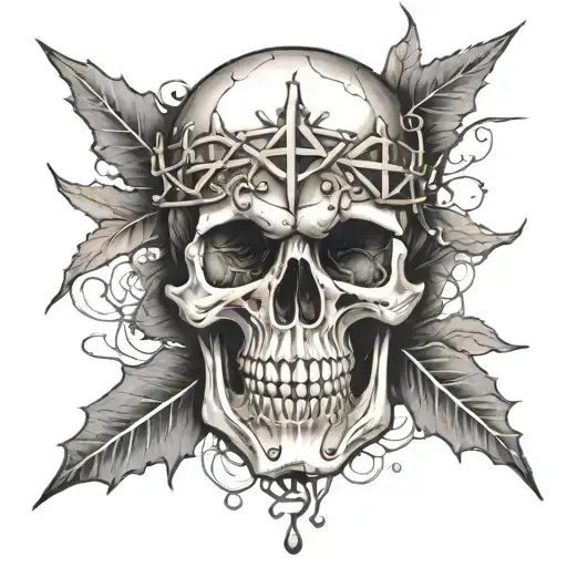 A Skull Tattoo With Elements Of Jesus' Face And A Crown Of Thorns