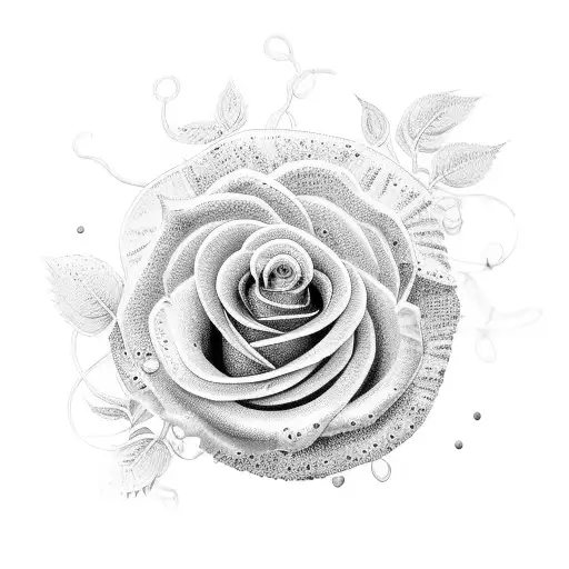 A Dotwork Rose Entwined With Vibrant Flowers And A Horse Shoe