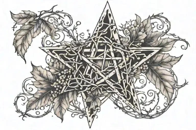 A Pentagram Made Of Leaf Branches With Crystal Accents