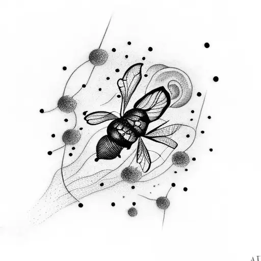 A Hauntingly Beautiful Tattoo Of A Swarm Of Fireflies Surrounding A Butterfly In The Dark