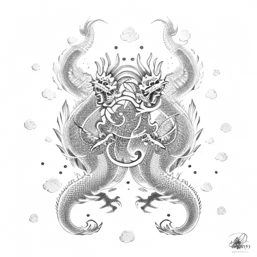 Japanese Dragon Flying In Cloud