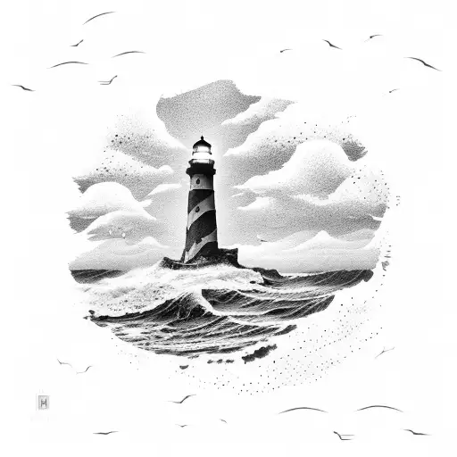 A Lighthouse Standing Tall On A Rocky Shore With Crashing Waves