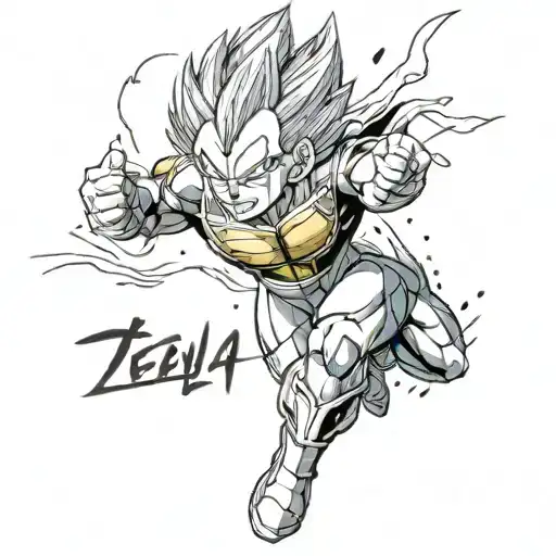 Illustrate Majin Vegeta Surrounded By Lettering That Symbolizes Bravery And Strength