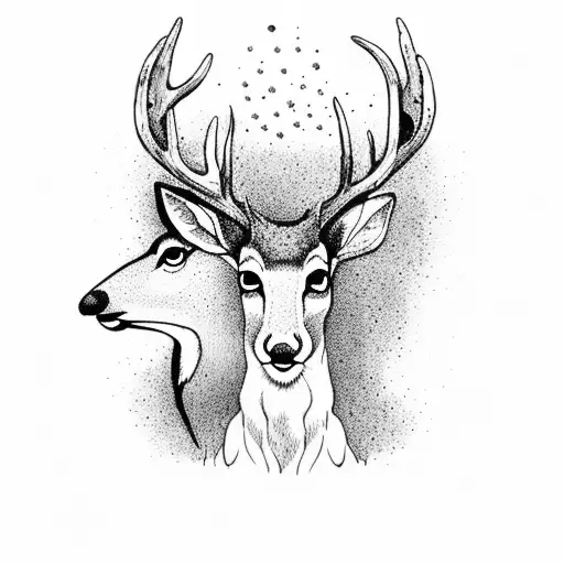 Silhouette Of A Deers Head With A Nature Scene Drown Inside