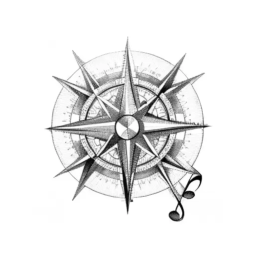 A Compass Rose Intertwined With Music Notes