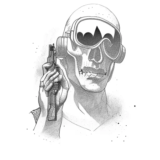 Man Reflection In Mirror Holding Gun