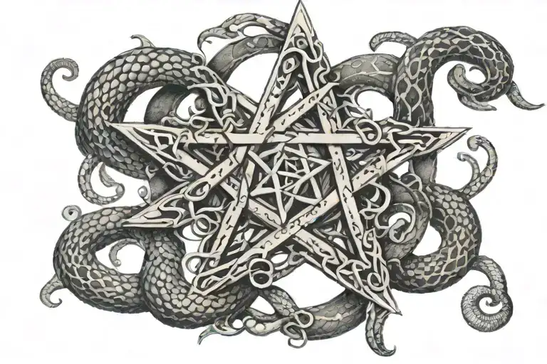 A Pentagram Made Of Intertwined Snakes With Crystal Accents