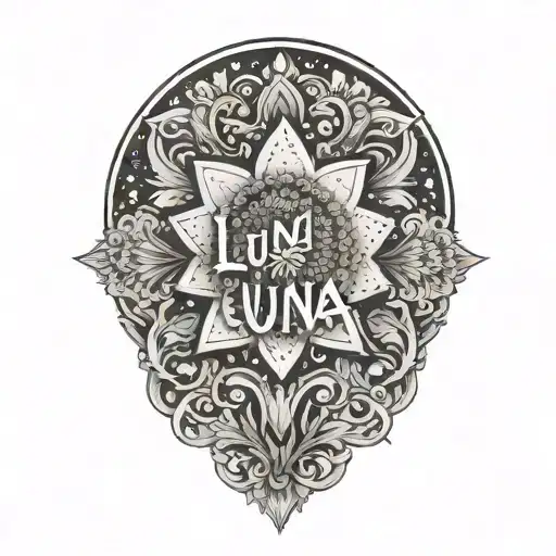 Luna Name Tattoo Design Incorporating Flower Elements