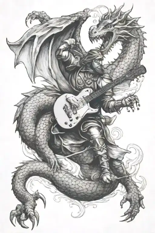 Saint George Battling A Dragon With A Guitar Instead Of A Sword