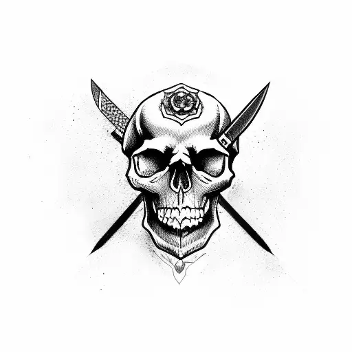 Skull With Bayonet Knife