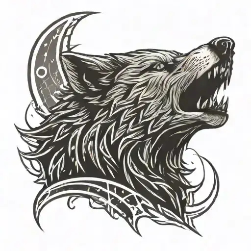 An Intricate Design Of A Wolf Howling At A Gym Logo With Lightning Bolts