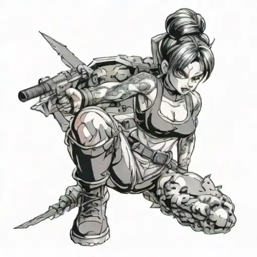 Bulma From Dragon Ball Z In A Fierce Pose Surrounded By Demon Girls