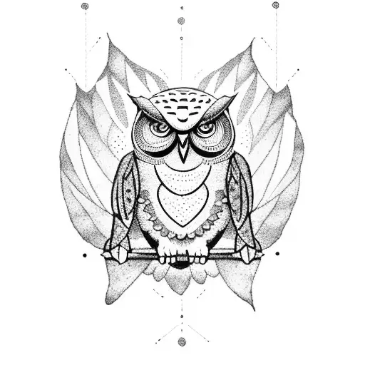 A Dotwork Design Of A Weightlifter In Action With An Owl Flying Overhead