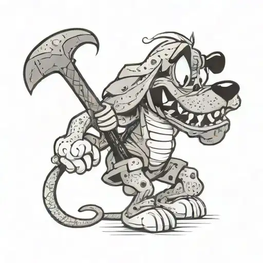The Evil Pluto From Disney Dog With An Axe In His Mouth