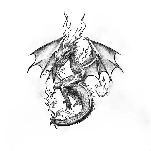 Dragon In A Sports Uniform With Anime-style Flames