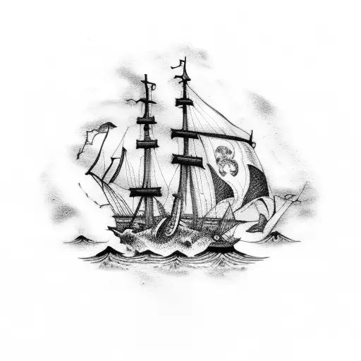 Squid Attacking Pirate Ship