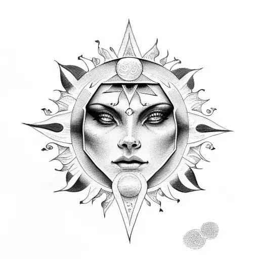 Ancient Traditional Sun With A Fierce Woman In The Middle