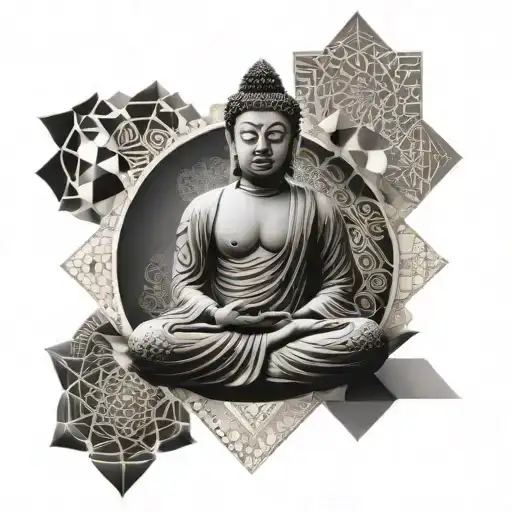 Buddha Surrounded By Intricate Geometric Patterns
