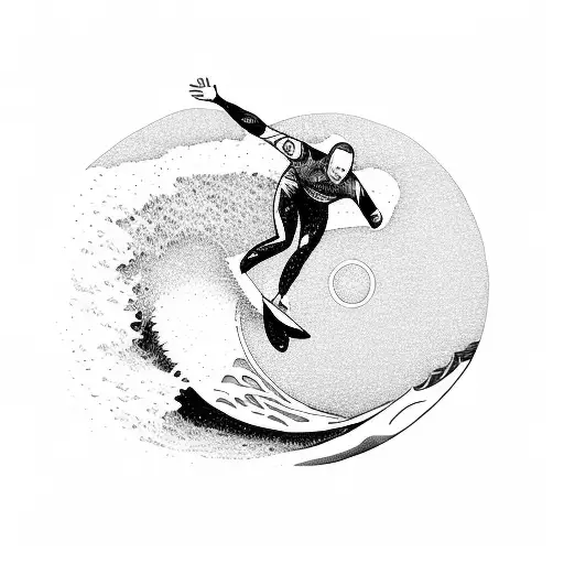 A Surfer Riding A Giant Wave With A Sunset In The Background