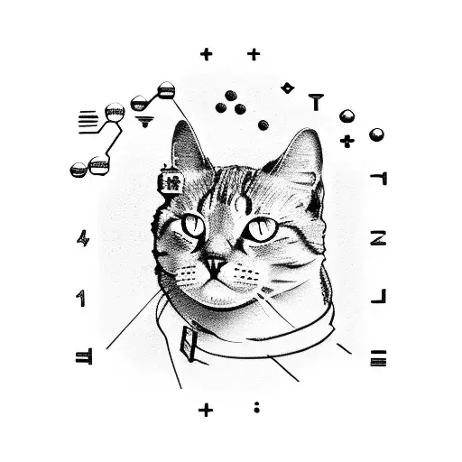 A Dotwork Tattoo Of A Simple Chemical Structure With A Cat Silhouette Incorporated Into It