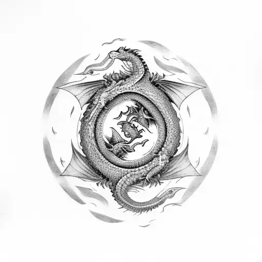 Dragon Surrounding Yin Yang Syombol
