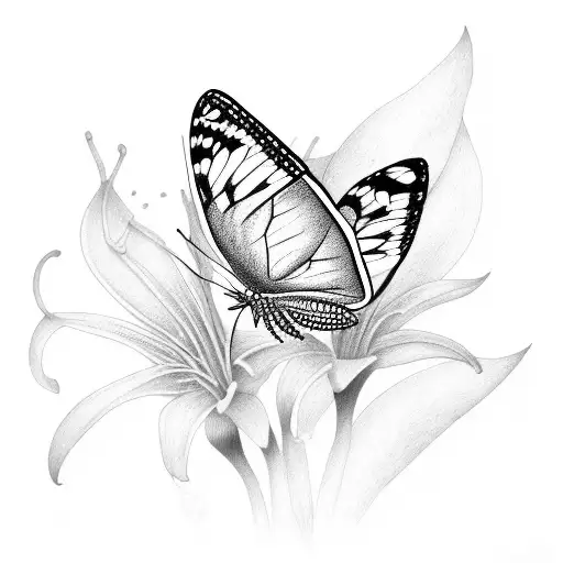 Butterfly With Lillys In The Background